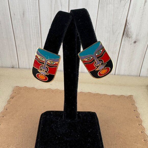 Vintage  Laurel Burch Enameled Earrings are signed MACHADO - Picture 6 of 6